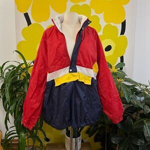 Rad Retro Italian Vintage 1990s Primary Colorblock Winbreaker Pillover Jacket